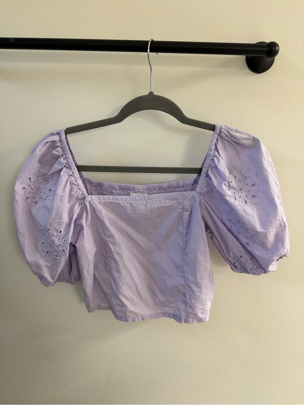 H&M Lilac Puff-Sleeve Square-Neck Top